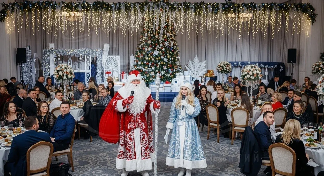 Новогодний корпоратив в ресторане с шоу от Деда Мороза и Снегурочки