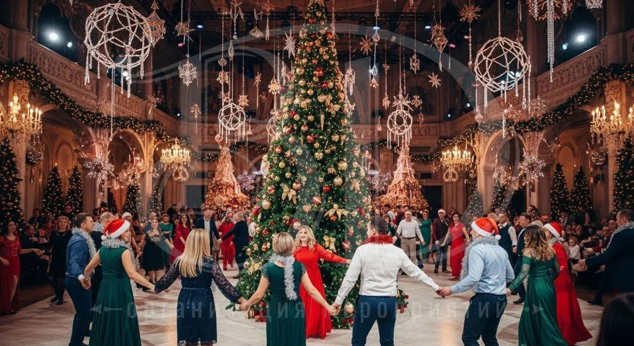 Хоровод на новогоднем корпоративе в ресторане