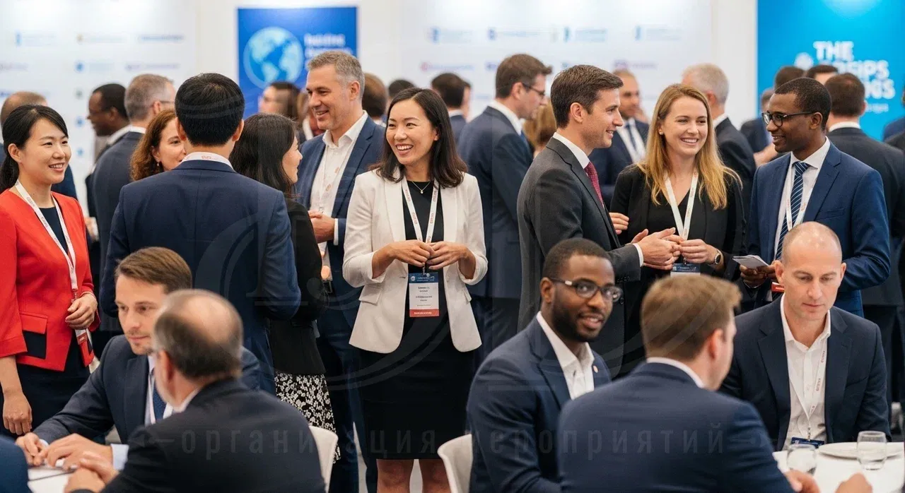 Представители различных стран на международном деловом мероприятии Нетворкинг на международном деловом мероприятии