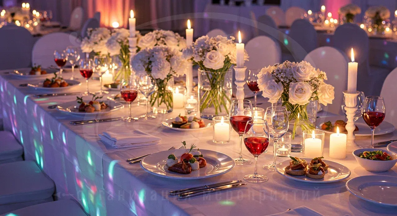Сервировка столов на вечеринке в белом стиле