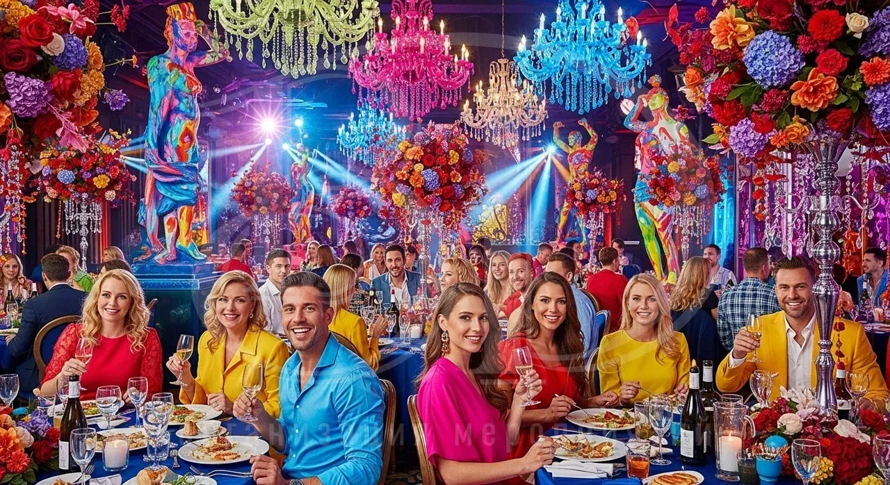 Вечеринка в цветном стиле с едой