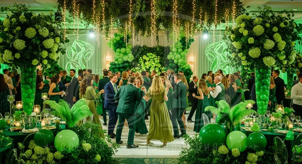 Вечеринка в зелёном цвете Вечеринка в цветном стиле: зелёная