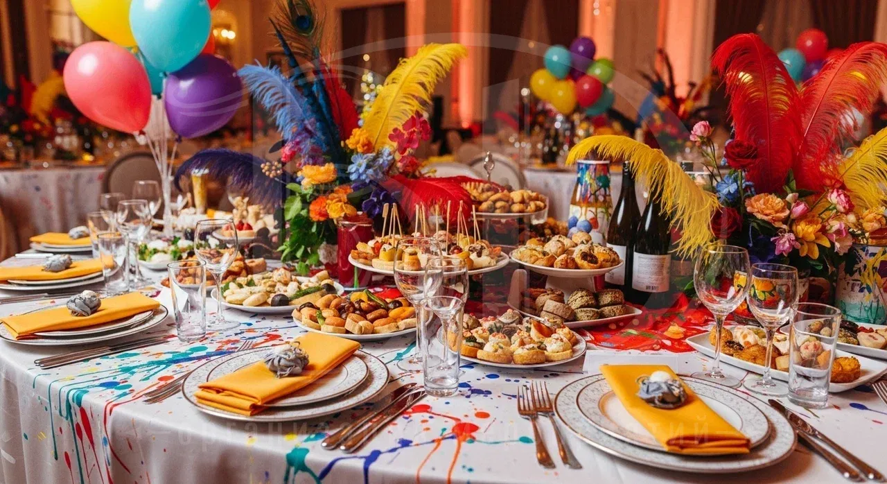Вечеринка в цветном стиле с едой Продукты для цветной вечеринки