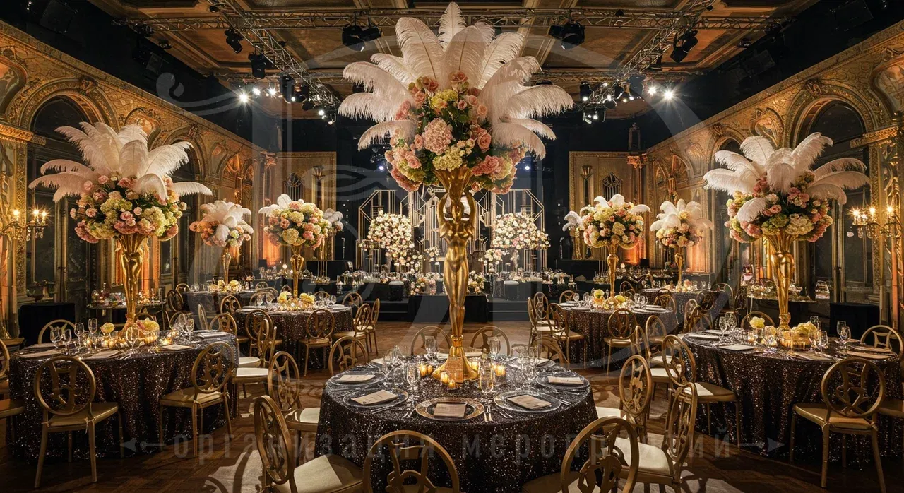 Вечеринка в стиле Гэтсби: банкетный зал в стиле Америки 20-х