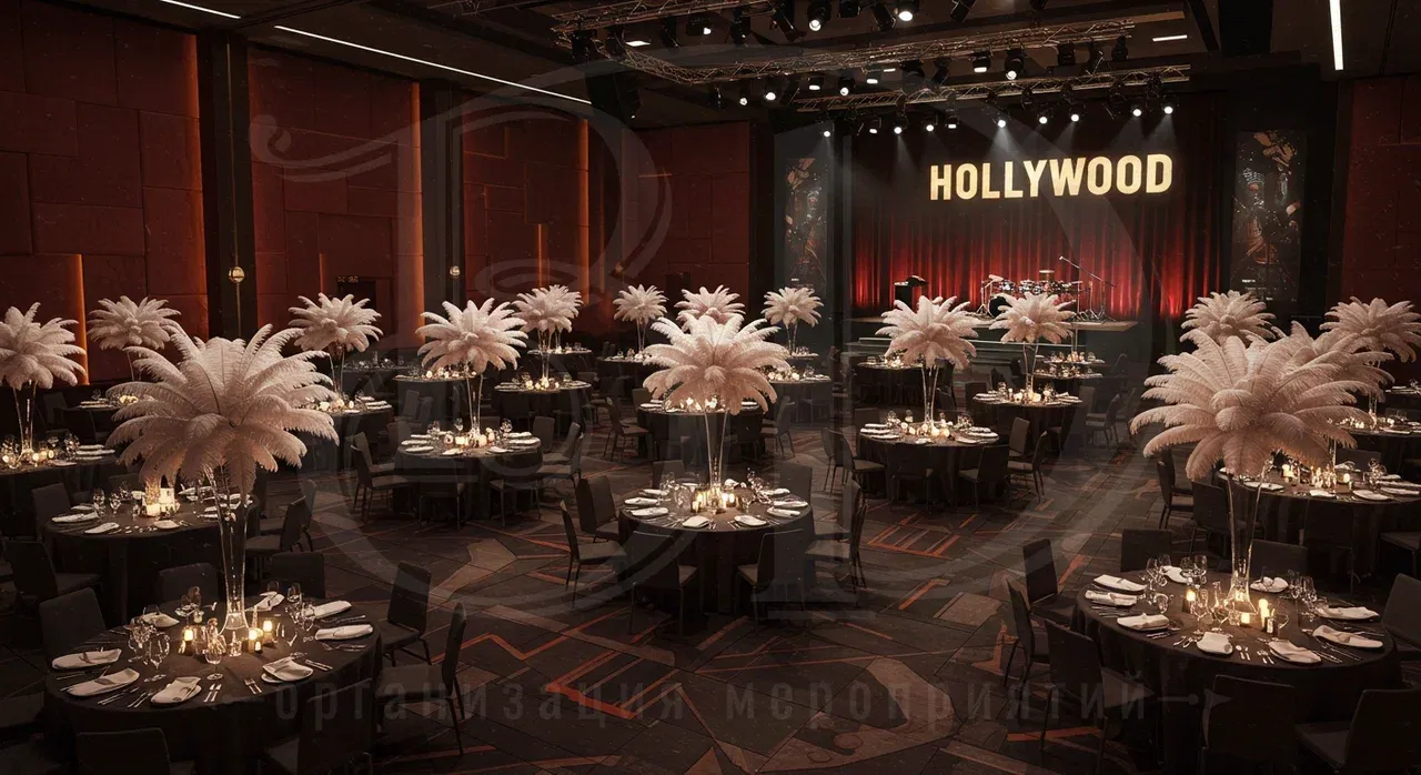 Декорирование на площадке для вечеринки в стиле Голливуд Декорирование пространства для голливудской вечеринки