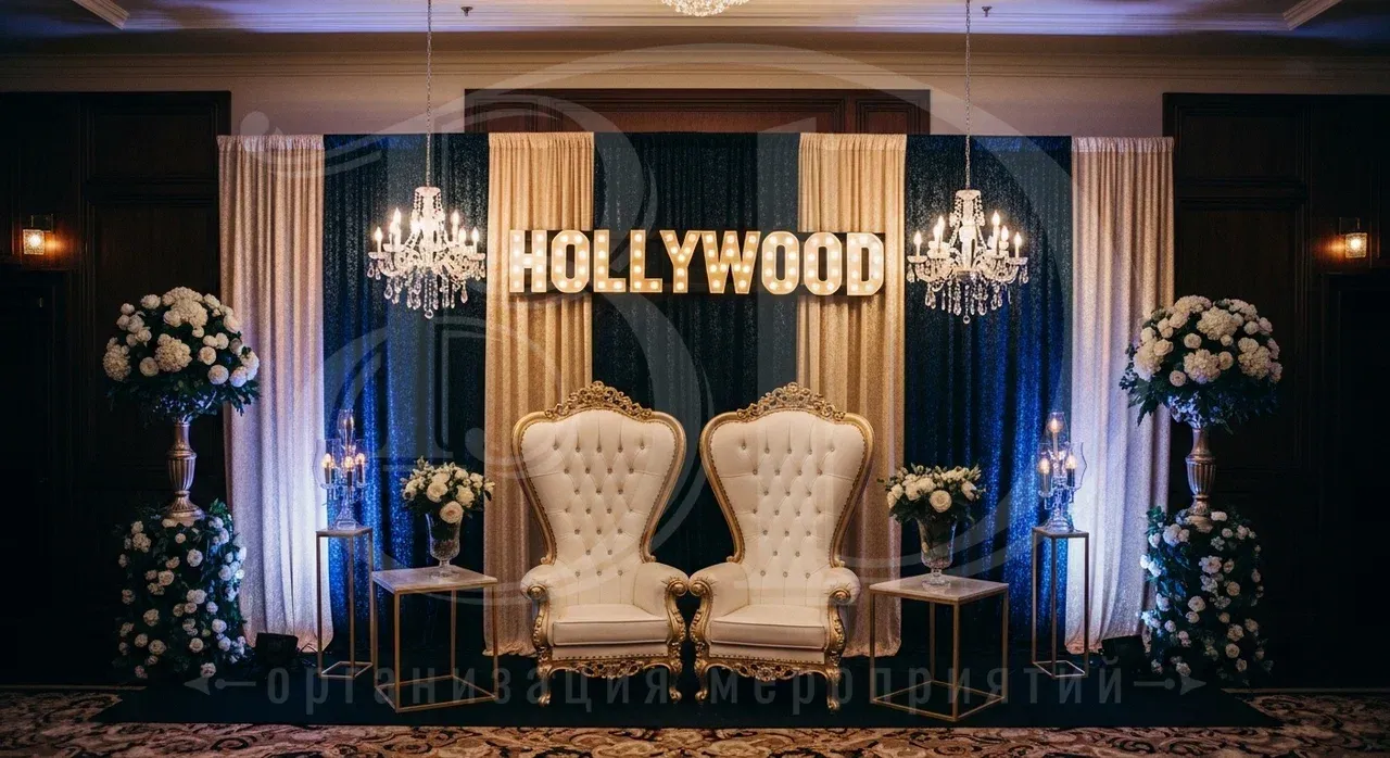 Фотозона на голливудской вечеринке Оформление фотозоны на вечеринке в стиле Звёзды Голливуда