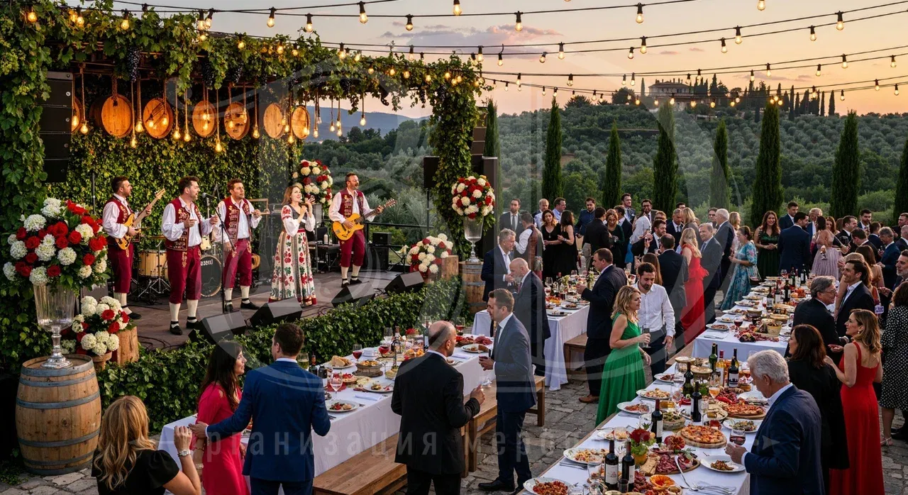 Выступление артистов на итальянской вечеринке Музыкальное выступление на итальянской вечеринке