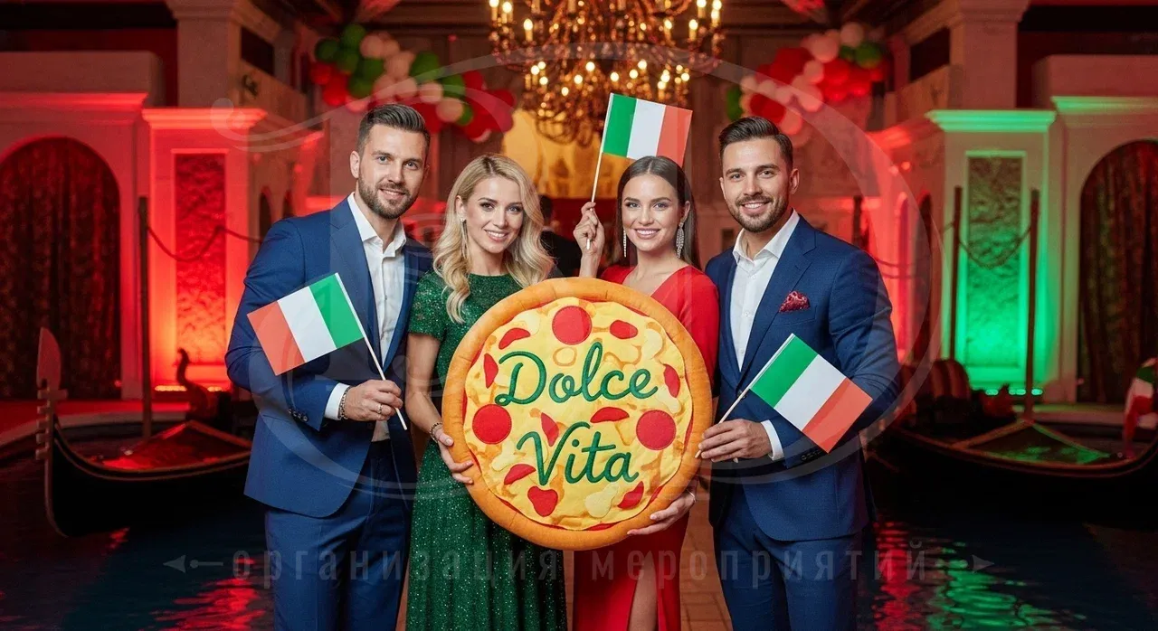 Памятные фото гостей с итальянской вечеринки Хорошее настроение гостей на итальянской вечеринке