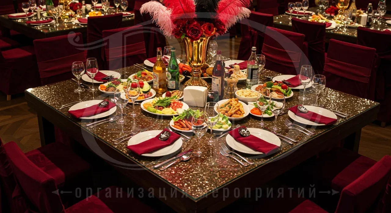 Event-мероприятие в стиле Мафия: банкет для гостей вечеринки Банкет для гостей мероприятия в стиле Мафия