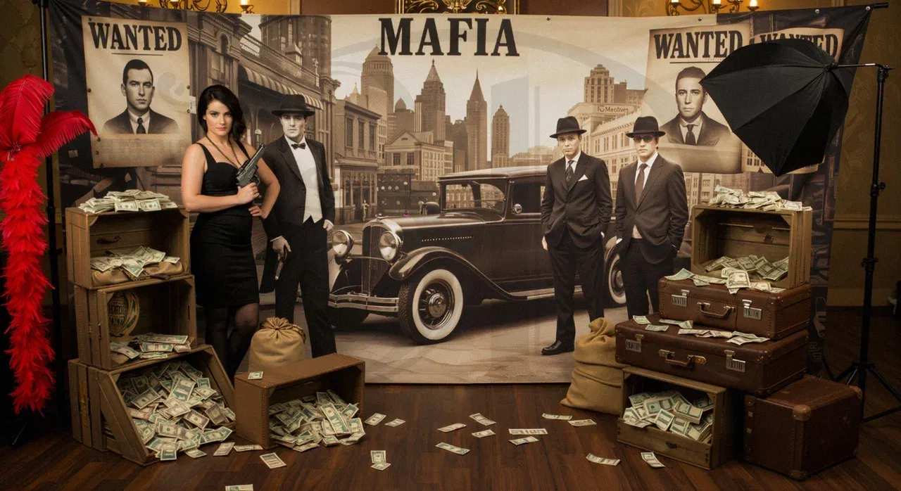 Фотозона на вечеринке в стиле Мафия Event-мероприятие в стиле Мафия