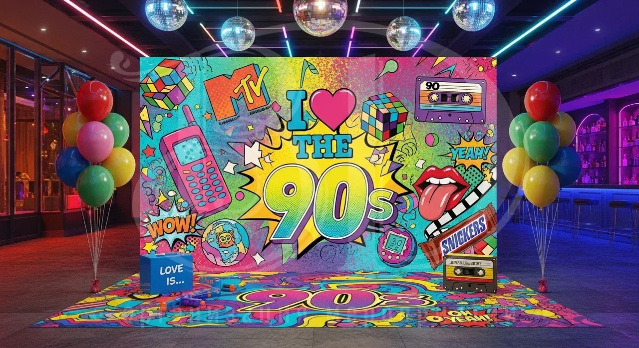Оформление фотозоны на вечеринке в стиле 90-х Фотозона на вечеринке в стиле 90-х