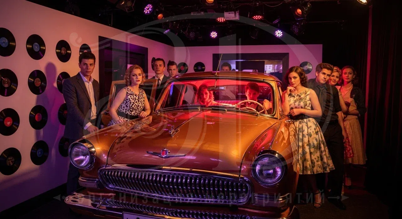 Стиляги-party: корпоратив, день рождения Вечеринка стиляг: гости мероприятия в общем кадре кинооператора