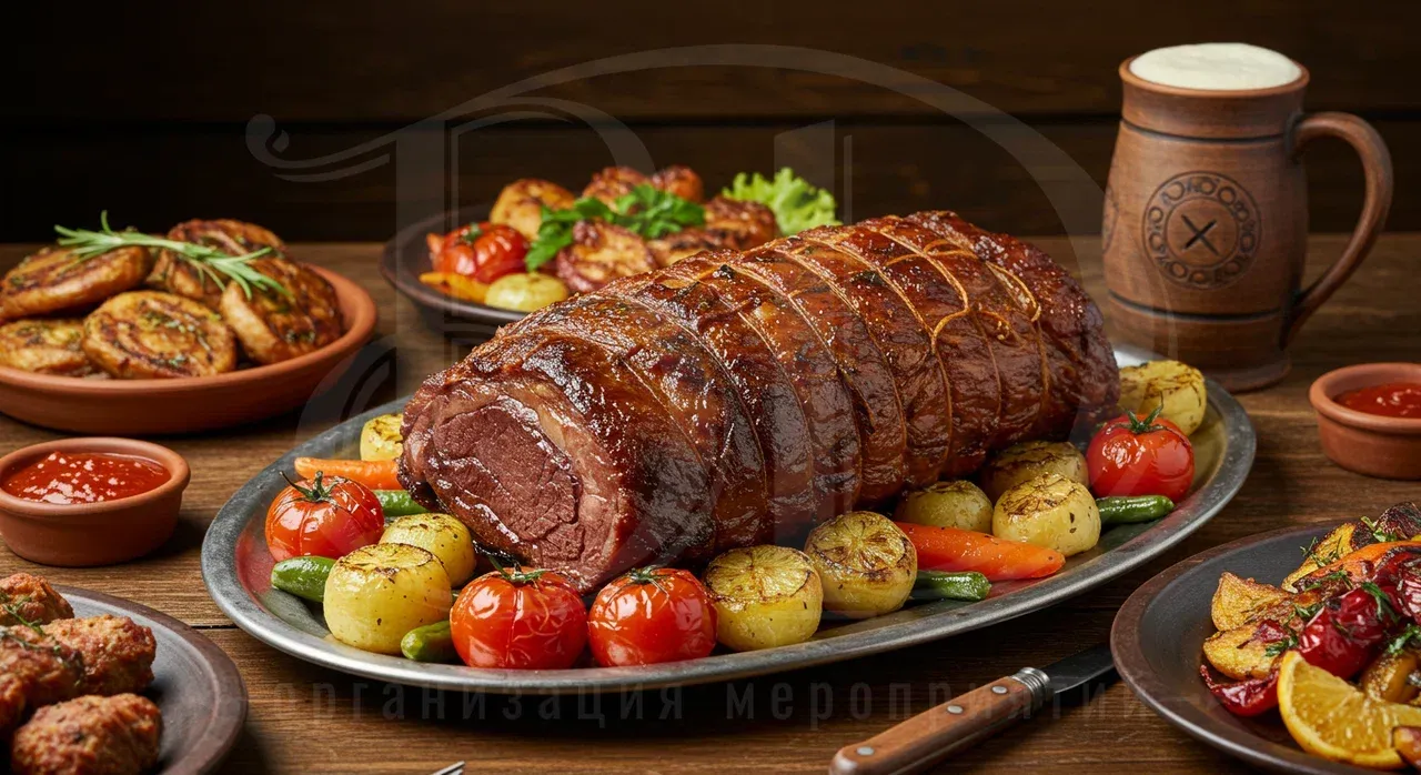 Вечеринка викингов: банкет для гостей мероприятия Банкет на event-мероприятии в скандинавском стиле