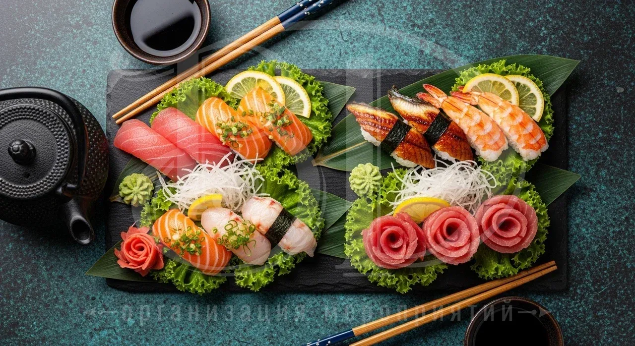 Угощения для гостей японской вечеринки Меню банкета для вечеринки в японском стиле