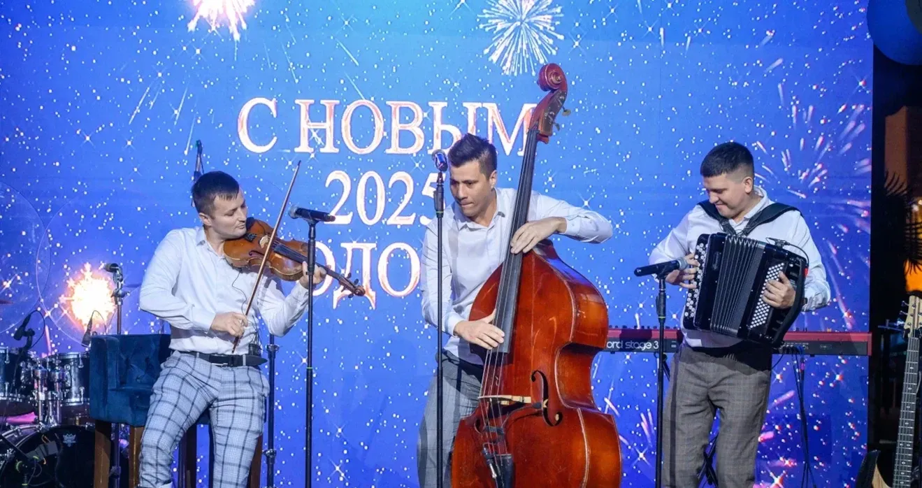 Контрабас, скрипка и баян на новогоднем корпоративе