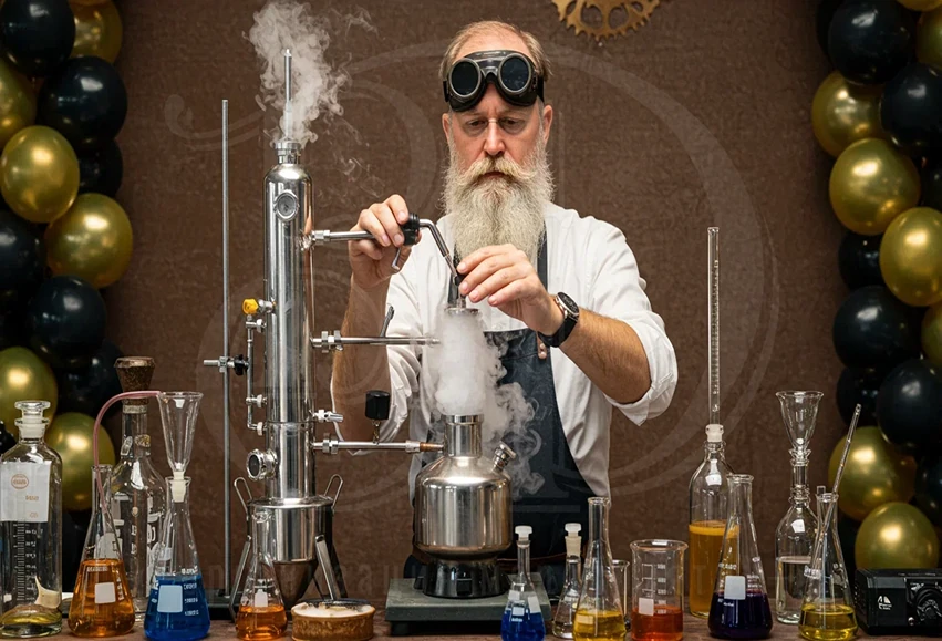 Самогон-шоу на мероприятие от агентства Вдсервис Событий Самогонная станция на event-мероприятие