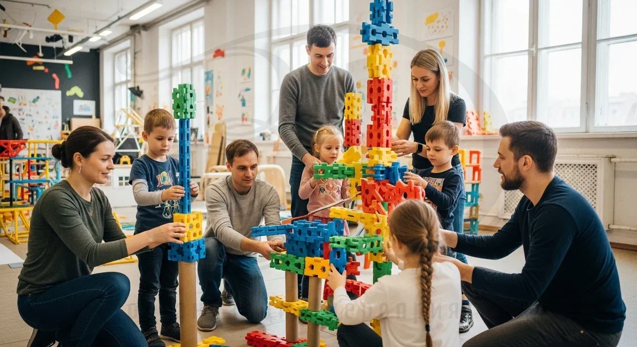 Вариант строительного тимбилдинга, объединяющего детей и взрослых Концепции тимбилдинга, объединяющие взрослых и детей