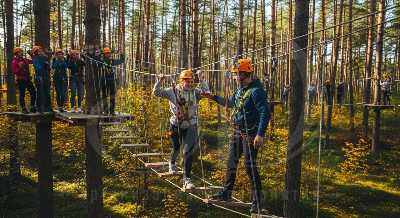 Веревочный тимбилдинг: высокие упражнения Веревочный тимбилдинг организует агентство ВДСервис Событий