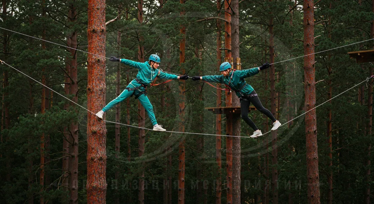 Высокие упражнения в программе веревочного курса Высокие упражнения в программе веревочного тимбилдинга